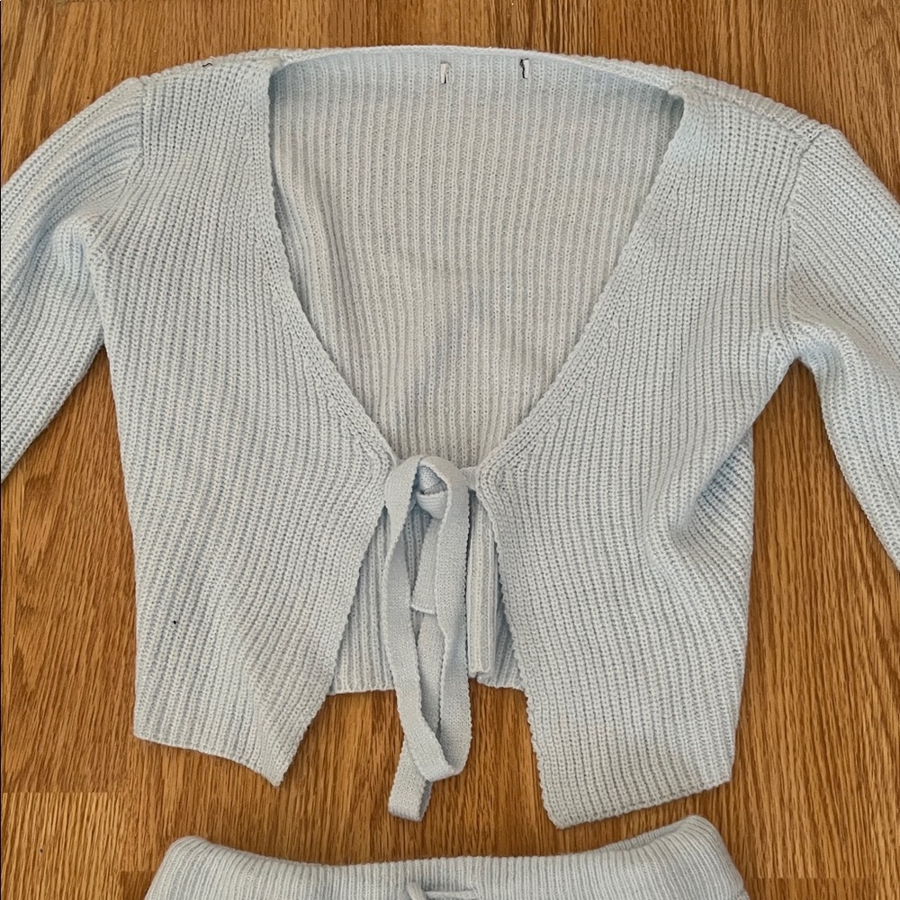 Fashion Nova Sky Blue Ribbed Skirt Set - Picture 2 of 3